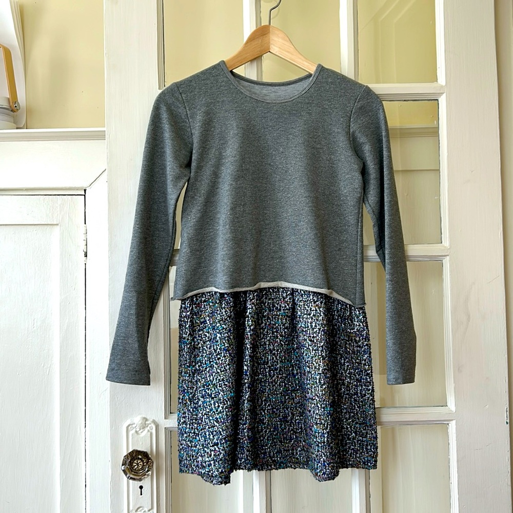 Christina Rohde luxury dress, metallic brocade and cotton, size 10, long sleeve